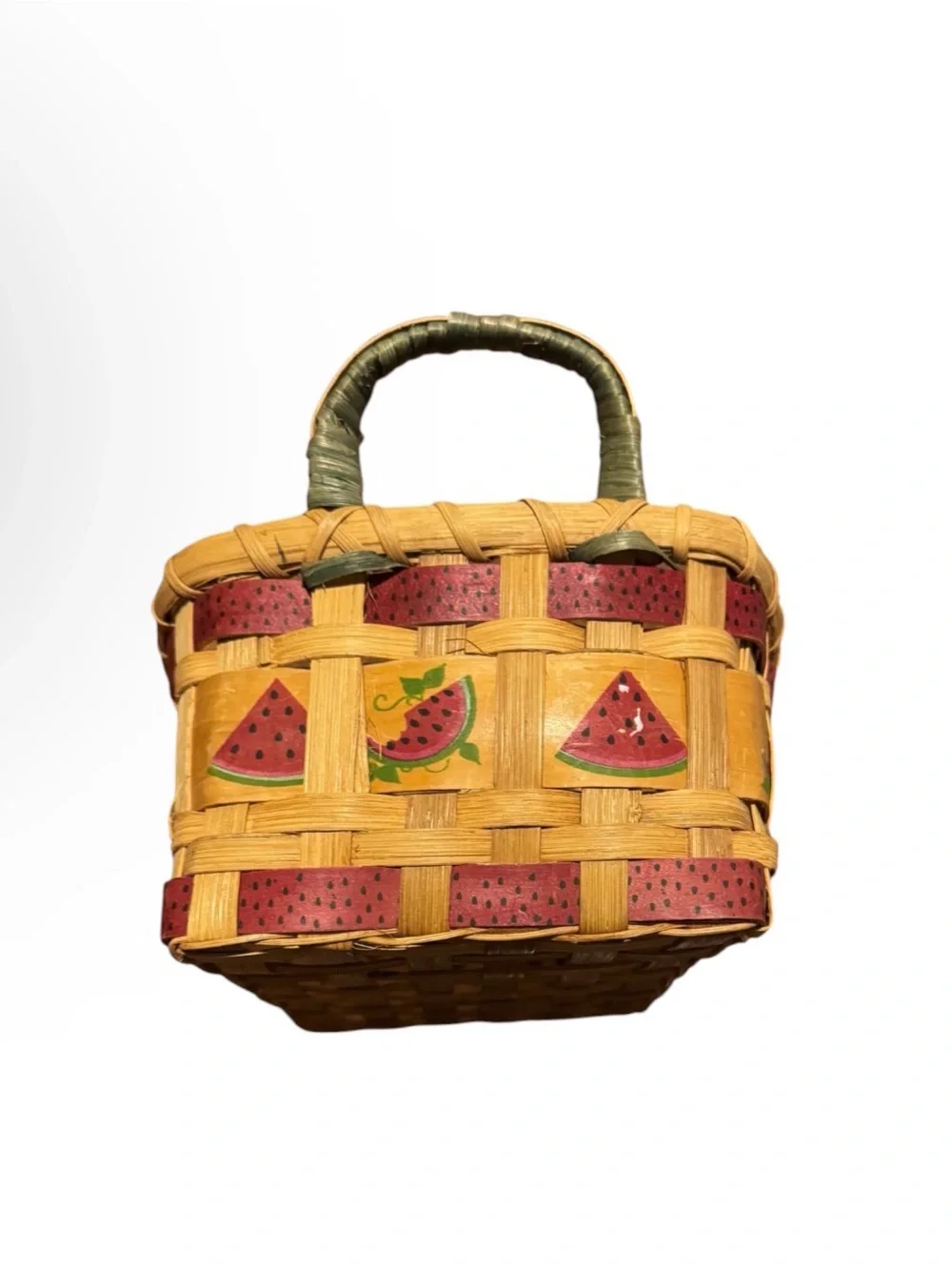 Vintage 90s Woven Wood Splint Watermelon Basket Decor Country Cottagecore